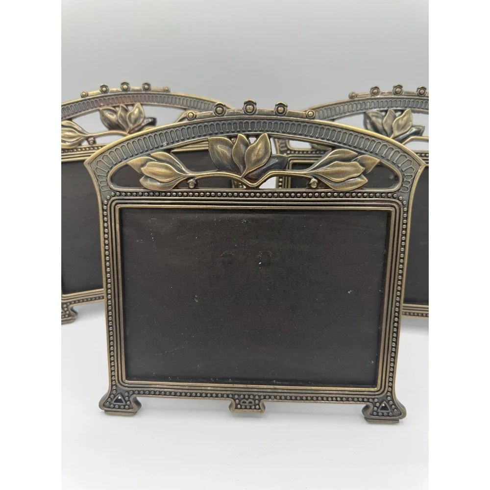 The Weston Gallery Antique Floral Brass Picture Frames Set of 3 Art Nouveau 7x5